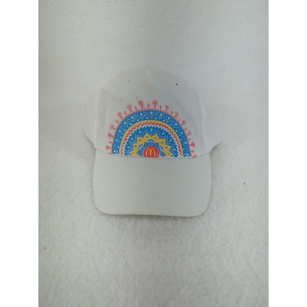 Vintage  McDONALD'S White Hat Painters‎ Flower Print Adjustable